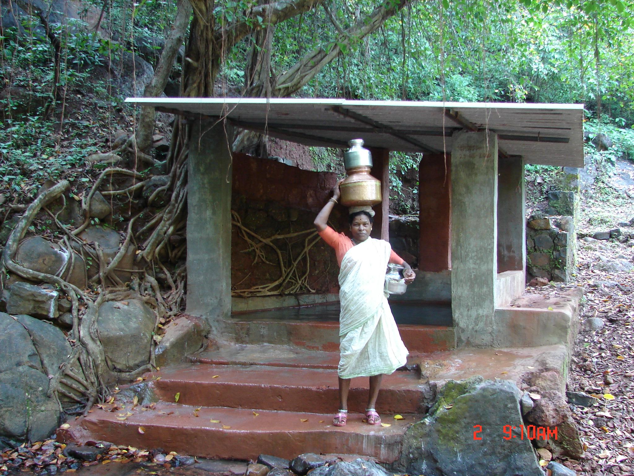A spring tank built by the villagers at Temkar Waadi. Civets and Leopards are regular nocturnal visitors to these tanks.