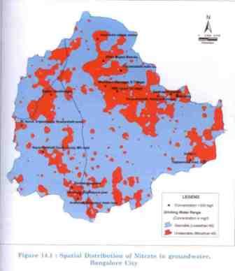 Spatial distribution of nitrate in groundwater in Bangalore city