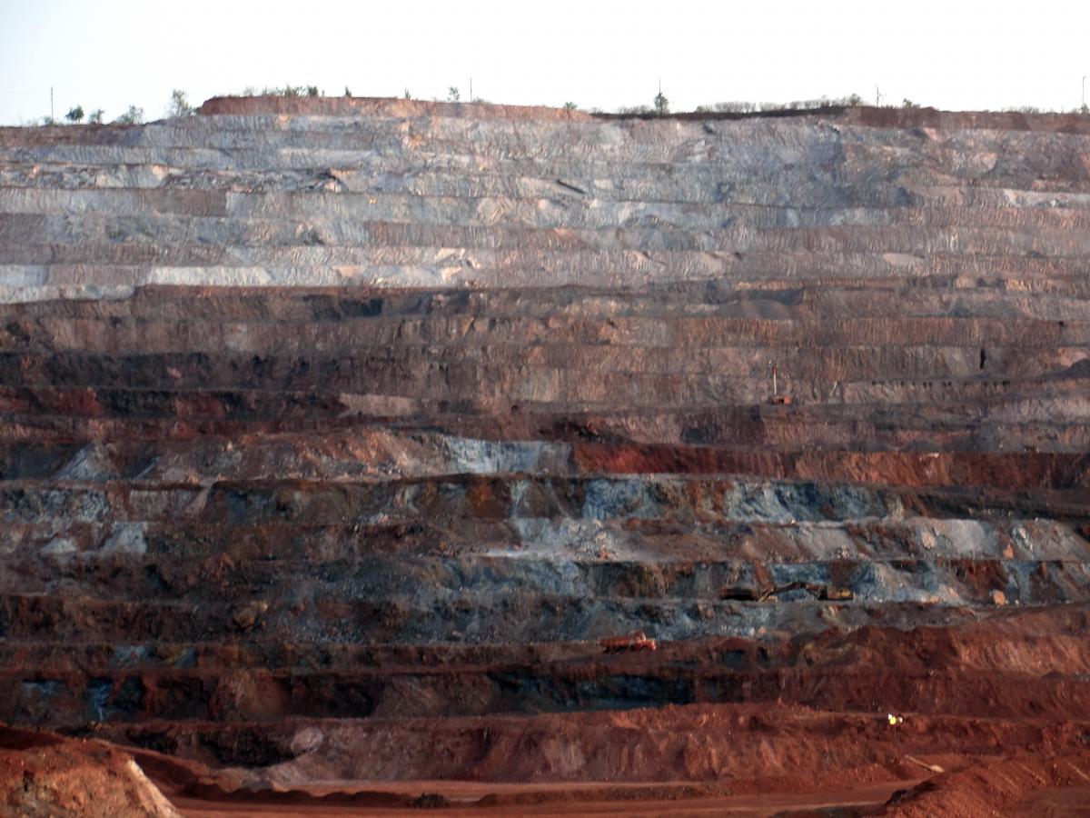 A view of the open cast iron ore mine Dalli Rajhara. The mining has lead to severe deforestation in the area.