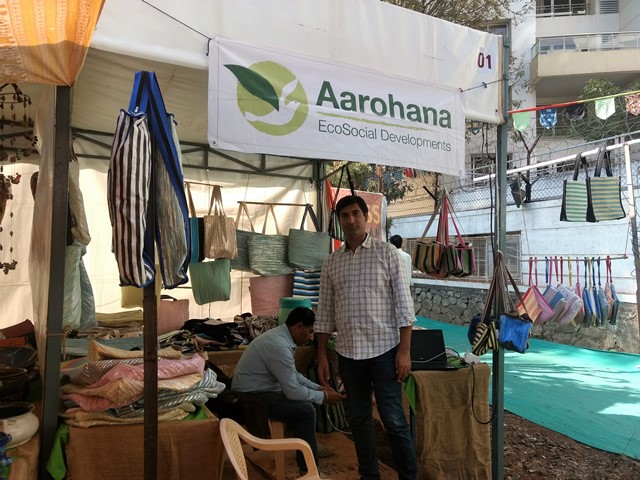 Aarohana products on display at an exhibition.