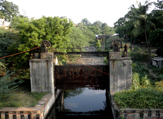Dilapidated lock in the clogged canal near Chepauk in Central Chennai.