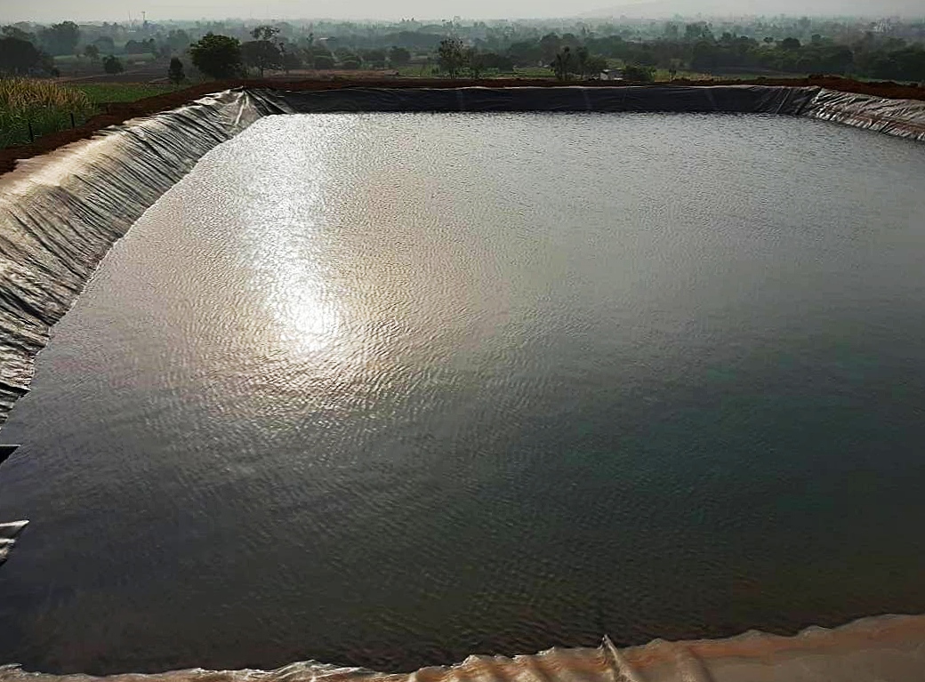 Farm ponds are often lined with plastic, making percolation difficult (Image Source: Ninad Sargar)