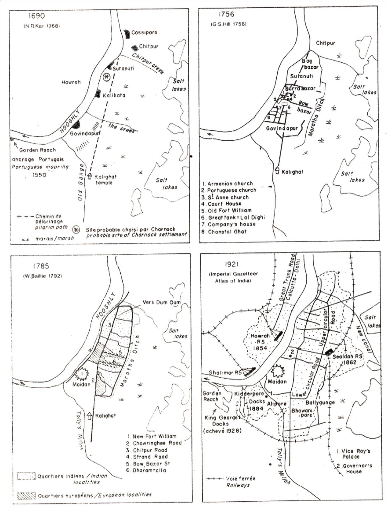 The gradual move of Kolkata towards its eastern wetlands. (Source : Munsi, 1990)