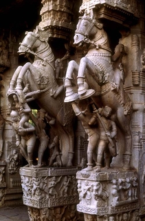 Rearing horse sculptures at Srirangam temple
