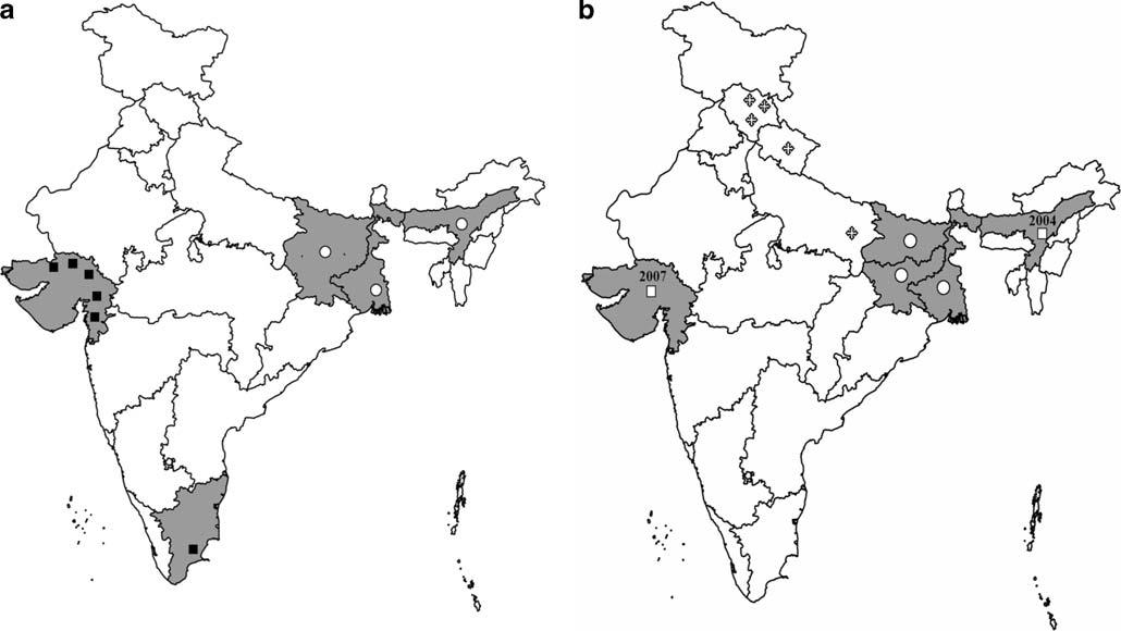 Map showing shift in Kala Azar in India