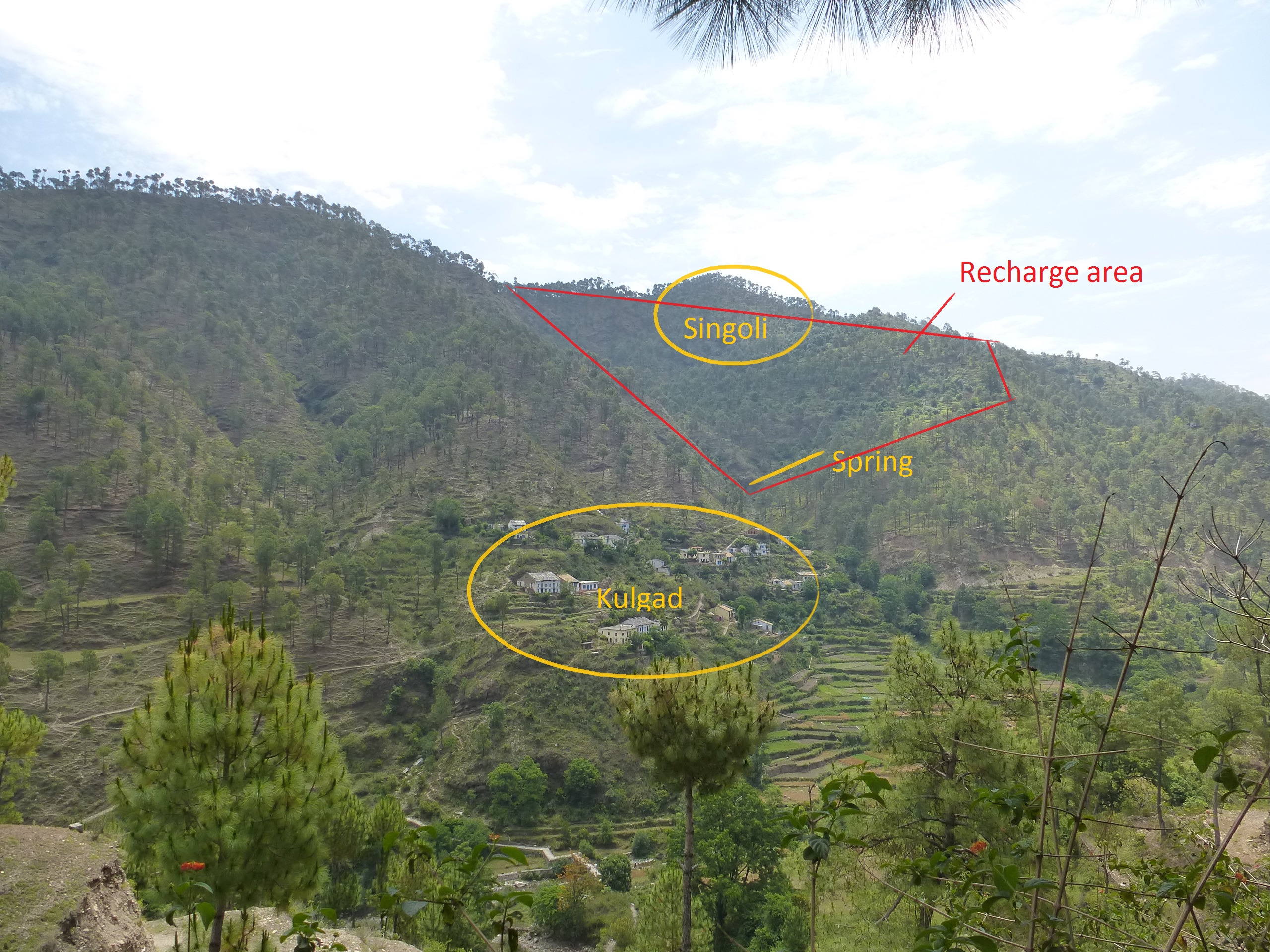 A view of Kulgad and Singoli, with the recharge areas marked out.