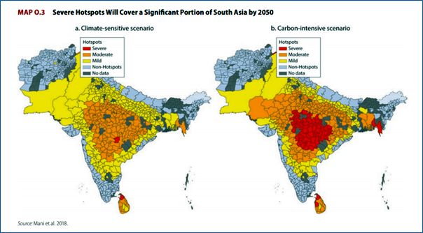 States in the central, northern and north-western parts of India emerge as most vulnerable to changes in average temperature and precipitation (Source: World Bank)