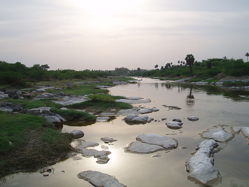 Polluted stretch of river Noyyal at Ungampalayam. (Source: N P Pradeep, Wikimedia Commons)