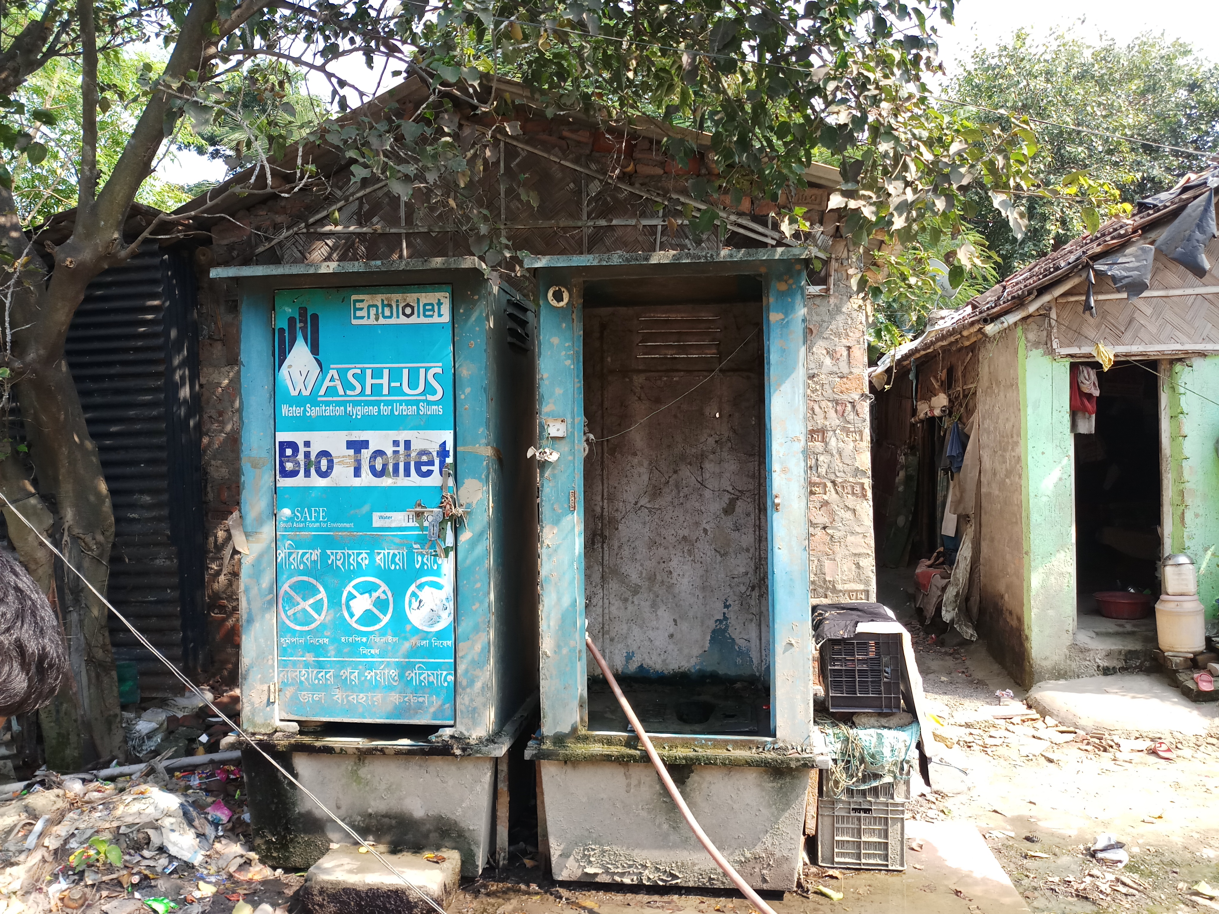 Bio-toilets at Kalikapur slum remain dirty because the locals have started using the water meant to clean the toilets. (Pic by Gurvinder Singh) 