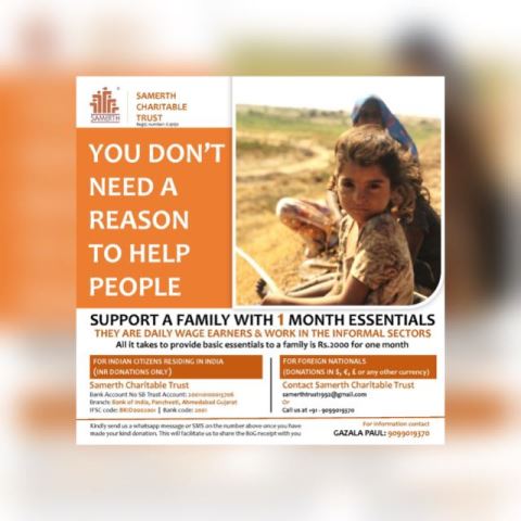 Support a family with one month essential (Image Source: Samerth Trust)