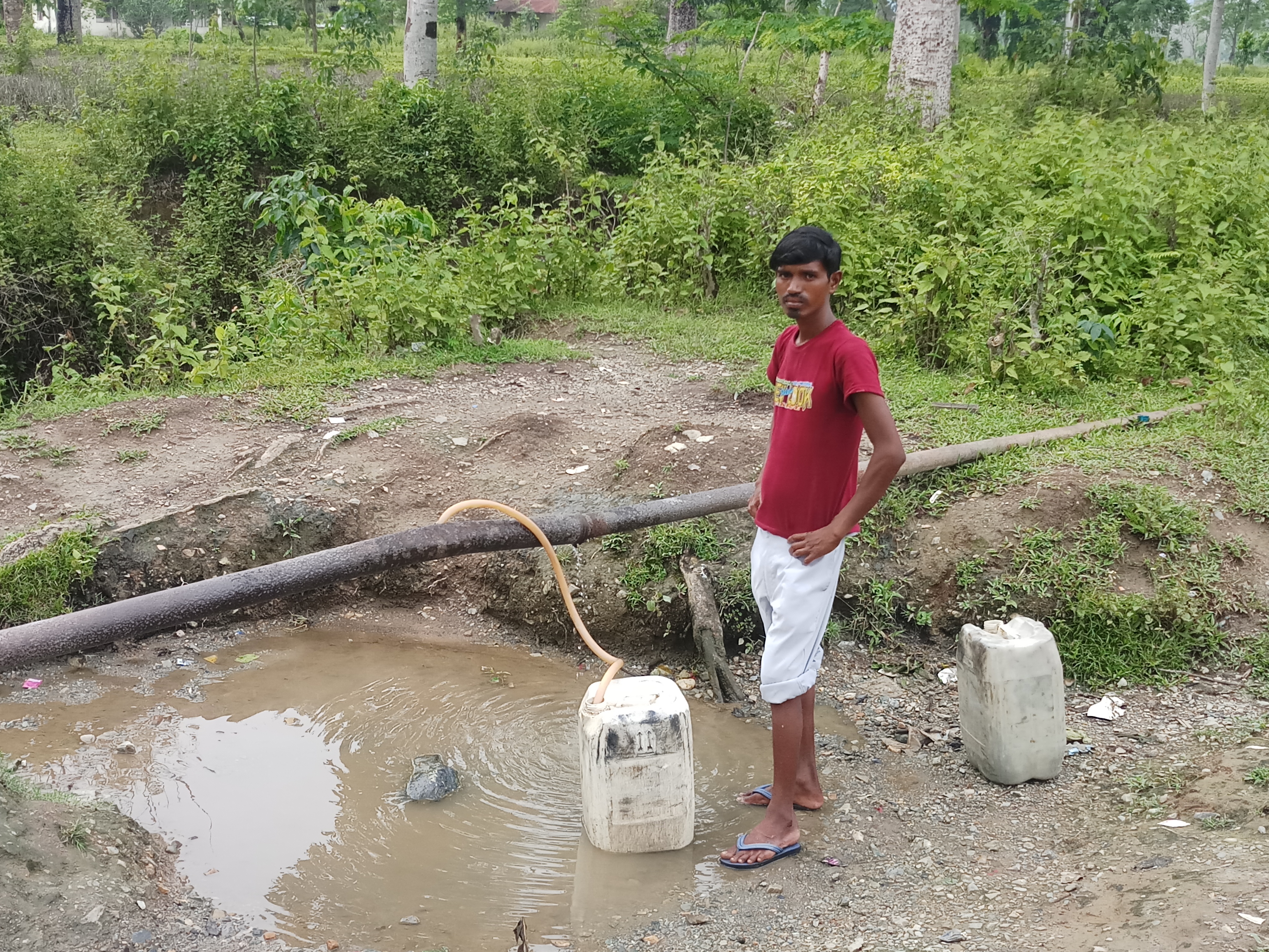 Villagers made a hole in the water pipe from Bhutan so they can take water for their use. (Pic courtesy: Gurvinder Singh)