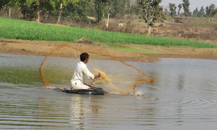 Fishing lines, tyre tubes as floats and make-shift wooden platforms are very commonly used.  Source: Shubham Sharma.