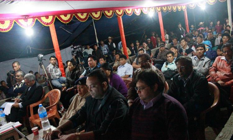 People attend public hearing late into the night at New Anaya, Arunachal Pradesh.