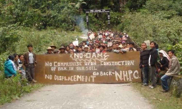 People protesting Dibang Hydropower Project (Source: SANDRP)