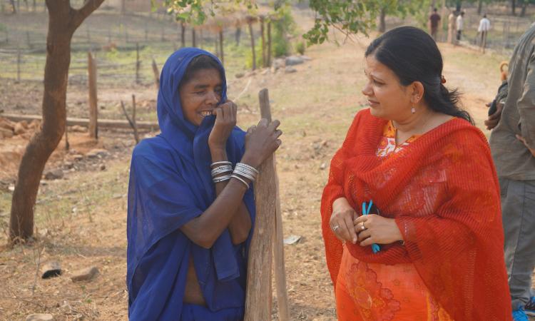 Gazala Paul, founder of Samerth with a Baiga tribal woman - at Machamoha village, Mungeli district