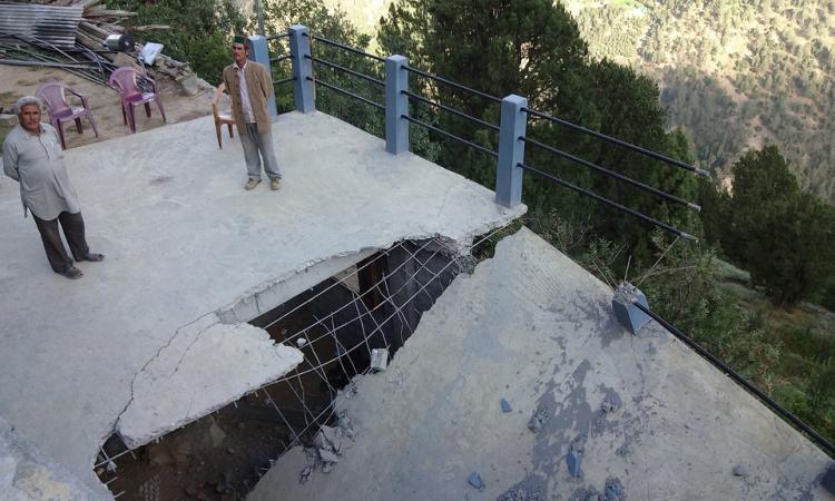 At Pangi village, several houses have suffered damage due to a hydel project. 