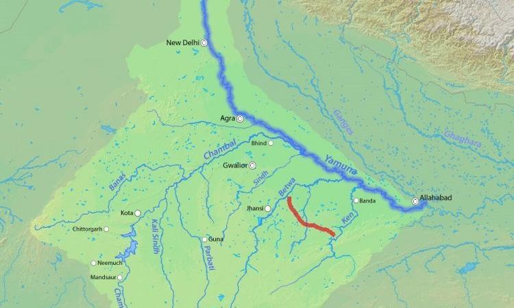 The Ken-Betwa river link shown on a map. (Source: Shannon via Wikipedia)